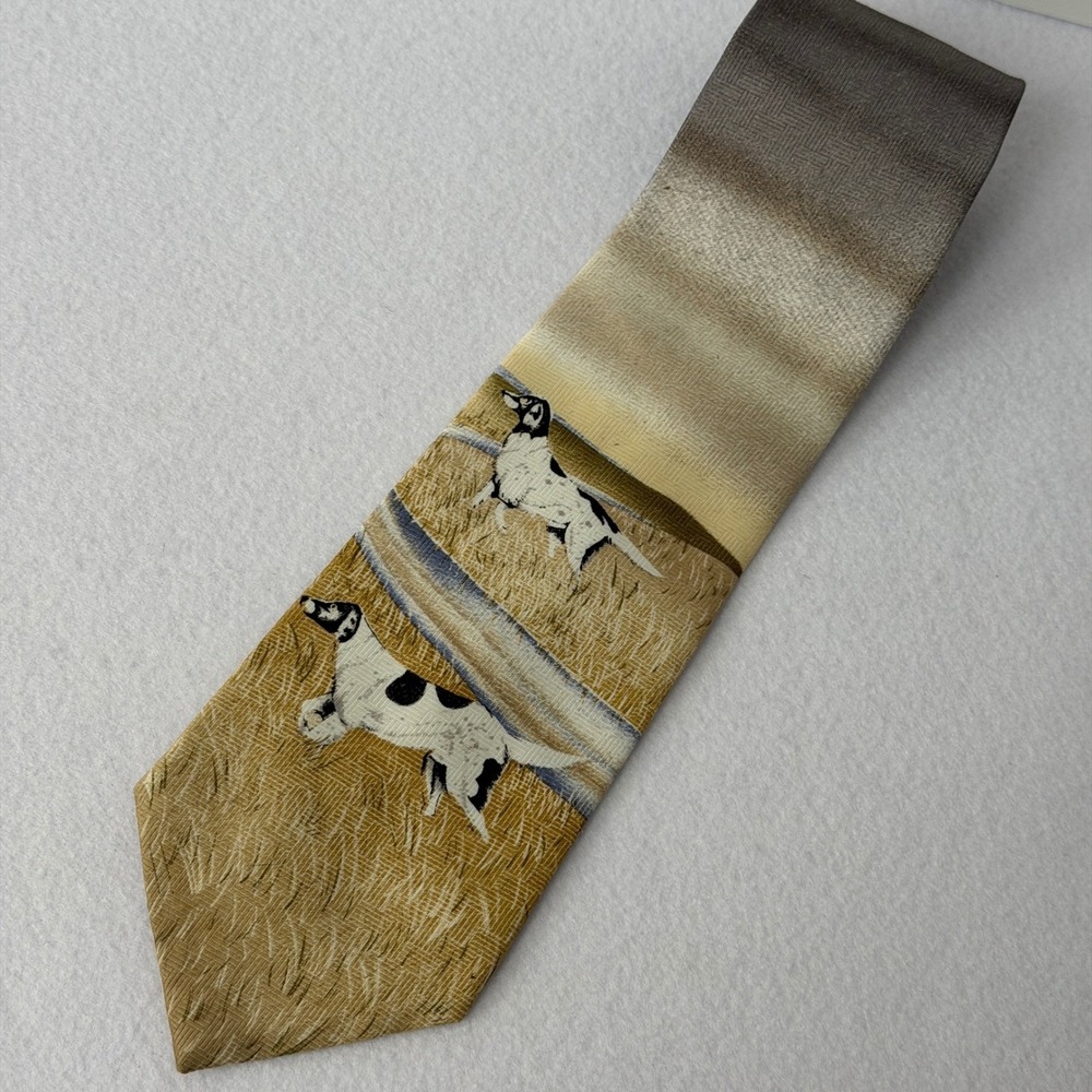 Wembley Mens Hunting Dog Necktie English Pointer Bird Dog Scene Brown Grey USA